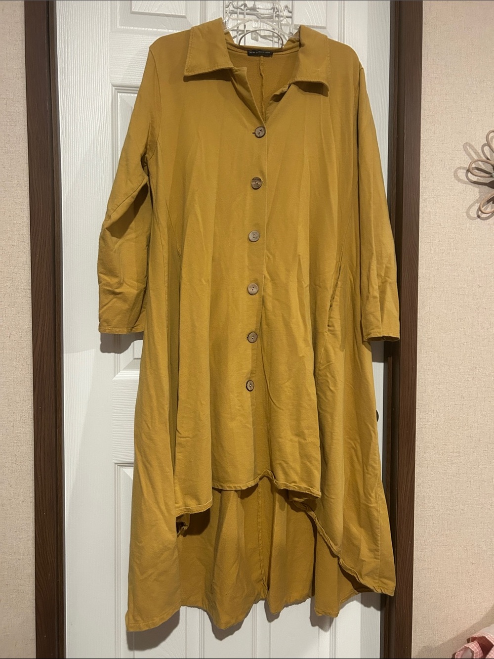 Mustard Button-Front Longline Coat new collection 2x